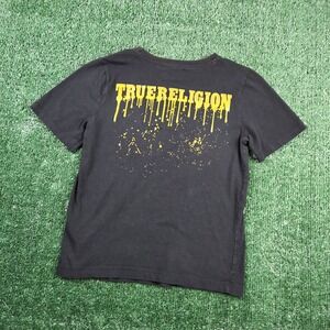 True Religion Kids Black Yellow Drip Logo Graphic T-Shirt Size S 8 Short Sleeve